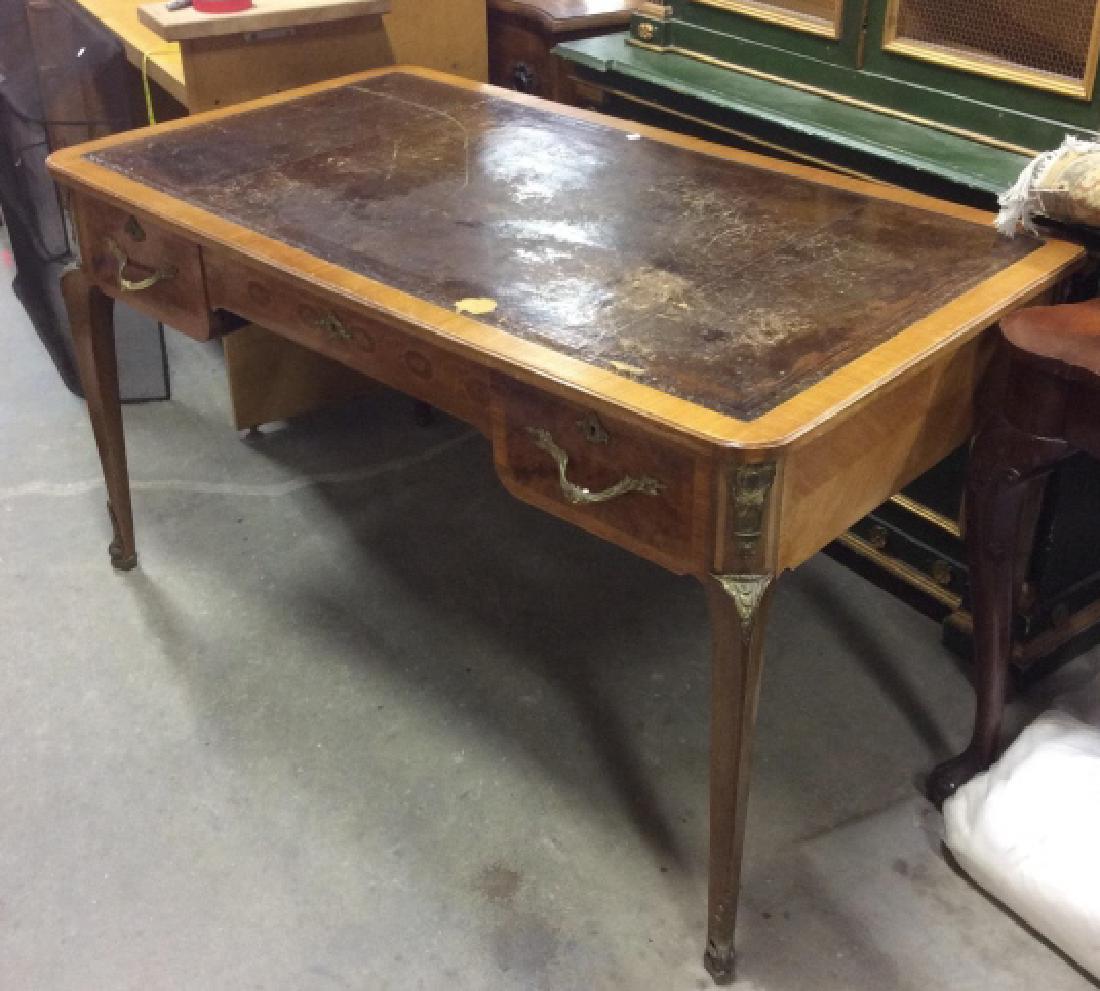 Antique Lether Topped Marquetry Desk (1 of 11)