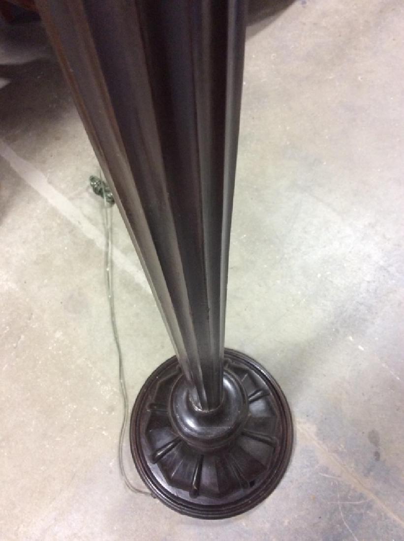 Carved Black Toned Wood Floor Lamp: Good condition, floor lamp, lighting, base diameter measures app 15 inches, ht app 74 inches