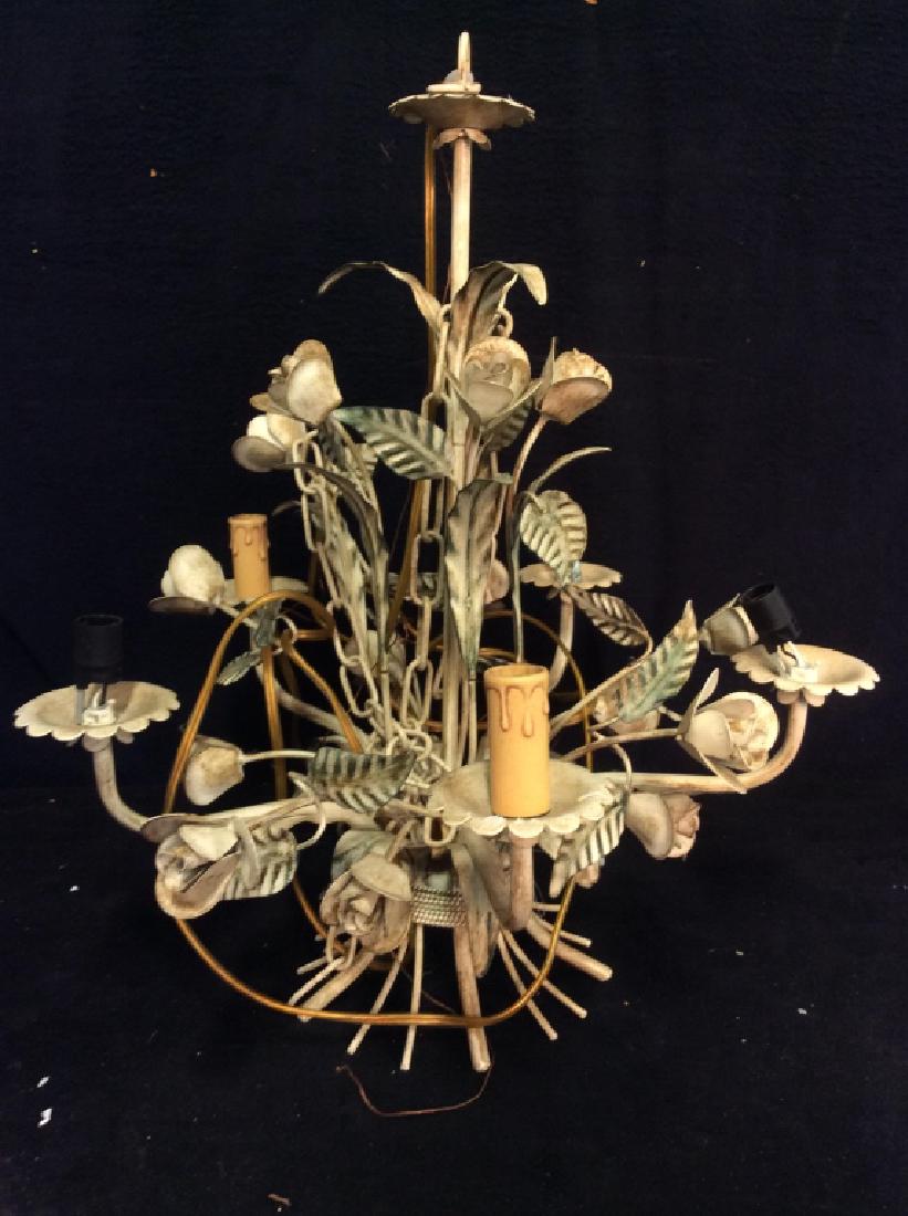 Vintage White Metal Tole Floral Chandelier (1 of 8)