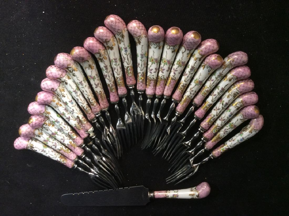 Hand Painted Porcelain Fish Fork Set Desert Set (1 of 8)