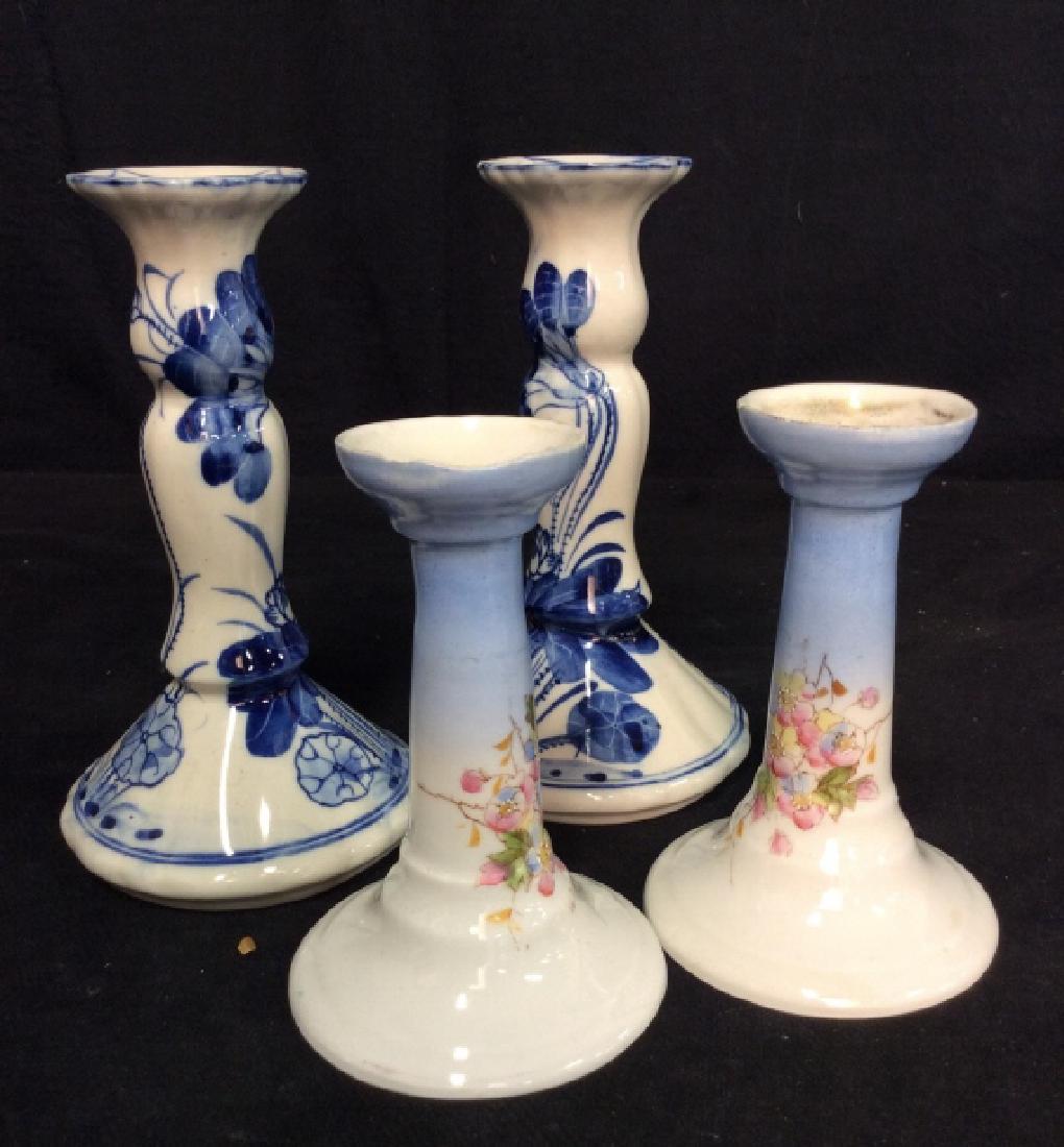 2 Pairs Blue and White Porcelain Candlesticks (1 of 9)