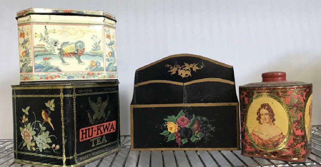 Vintage Tea Tins and Tole Mail Holder (1 of 9)