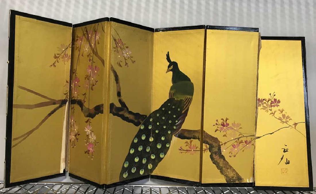 Asian Painting on Silk Mini Folding Screen, Signed (1 of 9)