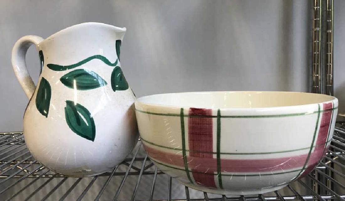 Lot 2 Pink White Green. Ceramic Pitcher and Bowl (1 of 7)