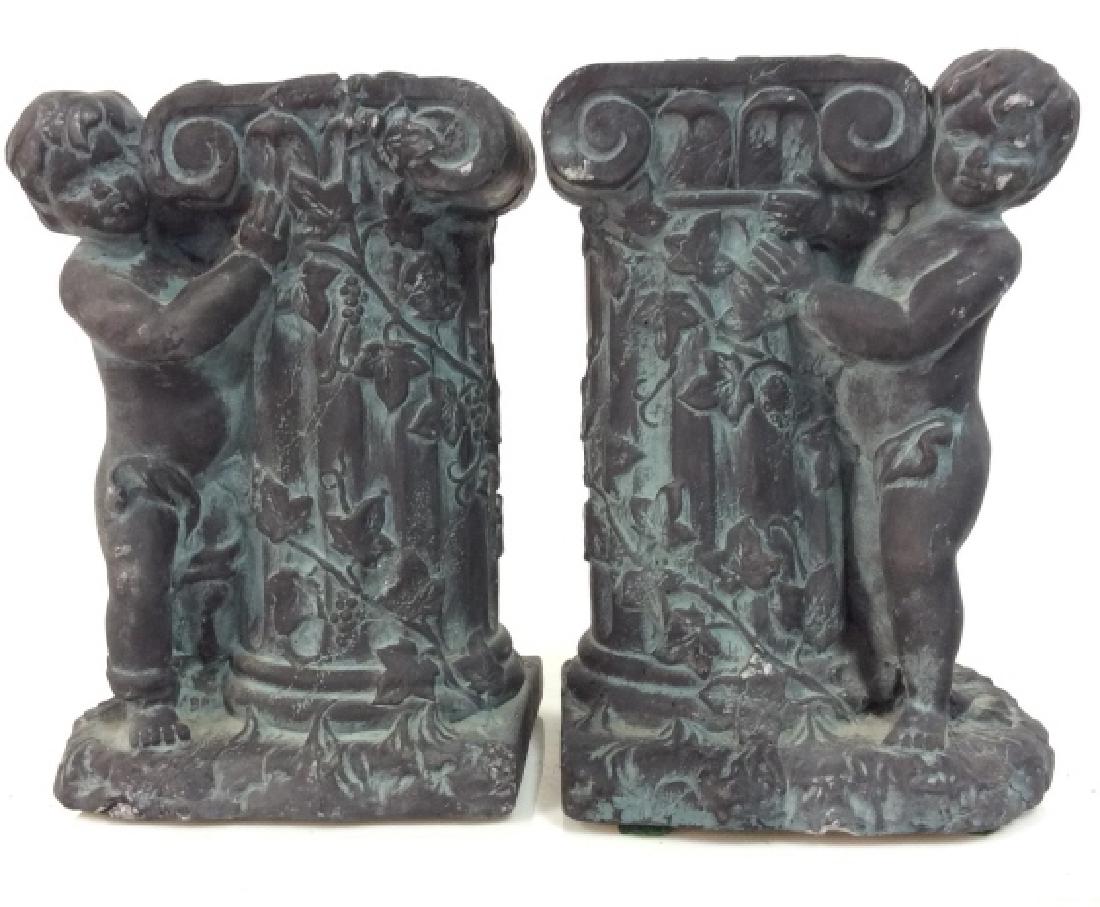 Cement/Plaster Cupid Figural Book Ends (1 of 8)