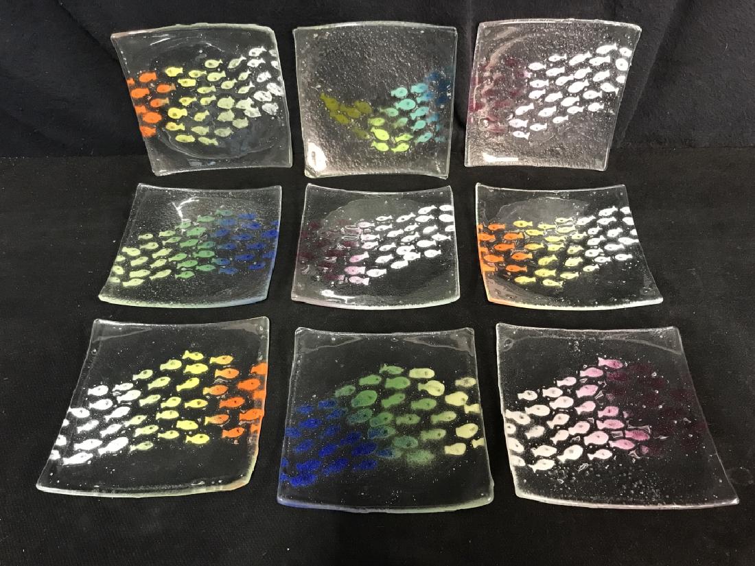 Set 9 Fish Themed Artglass Dessert Plates (1 of 5)