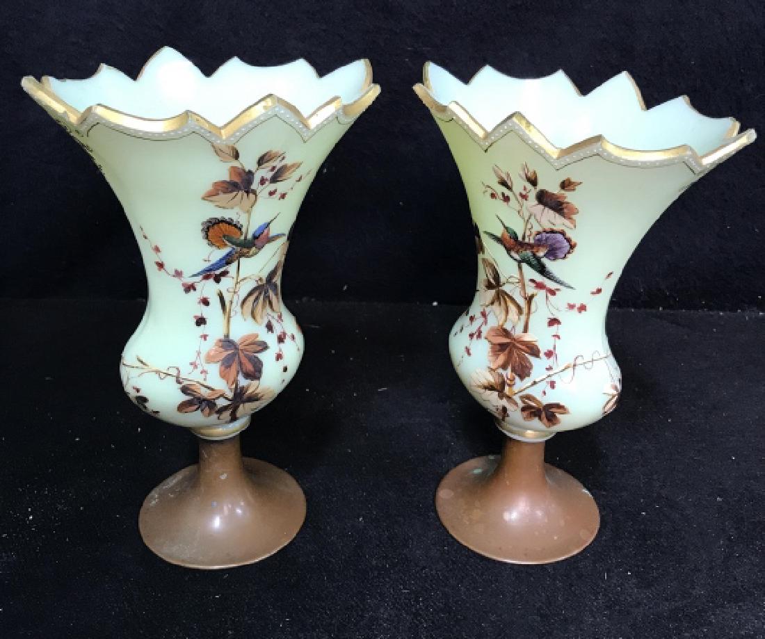 Lot 2 Intricately Detailed Pedestal Glass Vases (1 of 5)