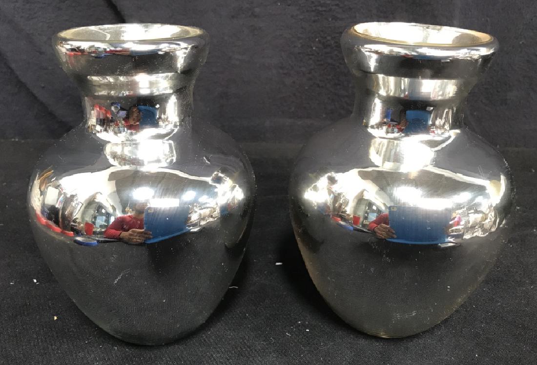 Pair TWO'S COMPANY Silver Toned Vases (1 of 6)