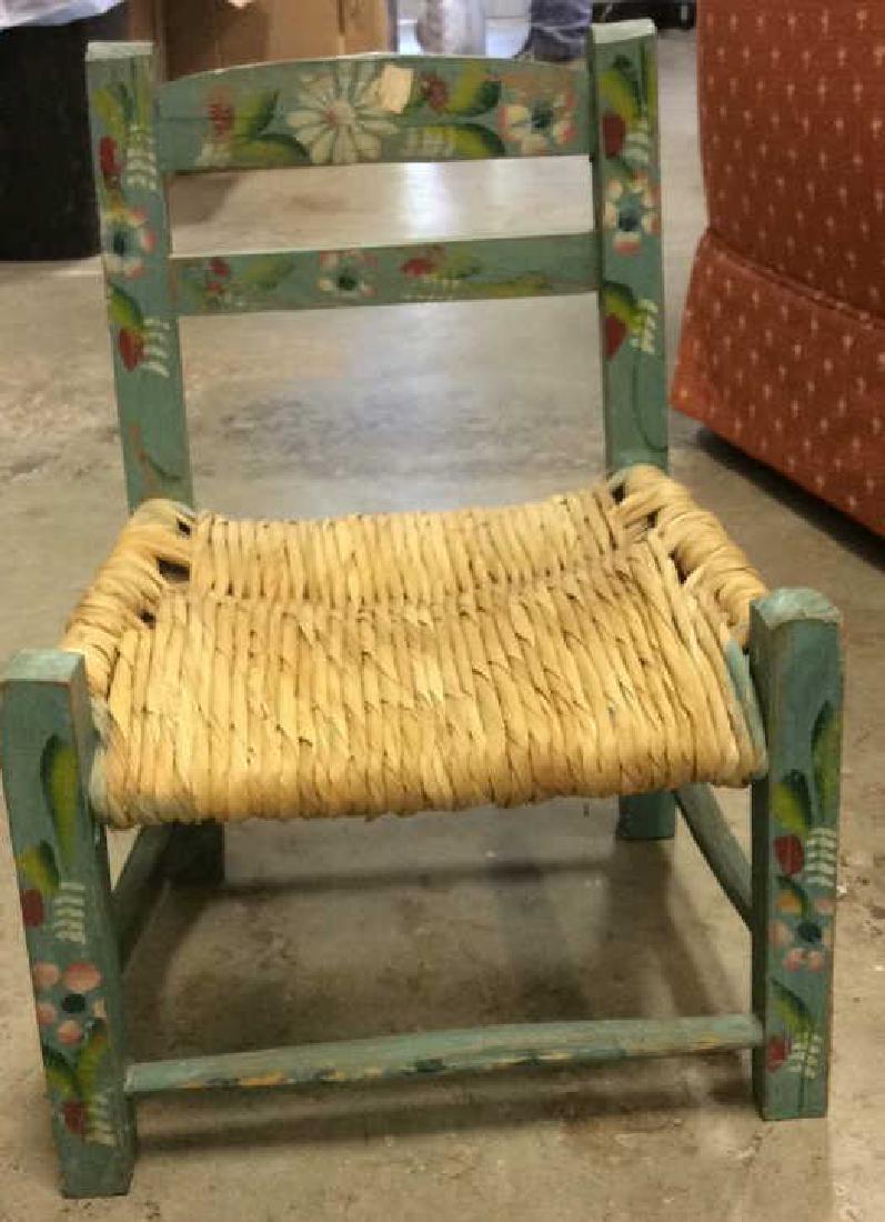 Hand Painted Rush Seat Country Chair: doll chair or child’s chair, country decorative accessory measures ht 16 inches