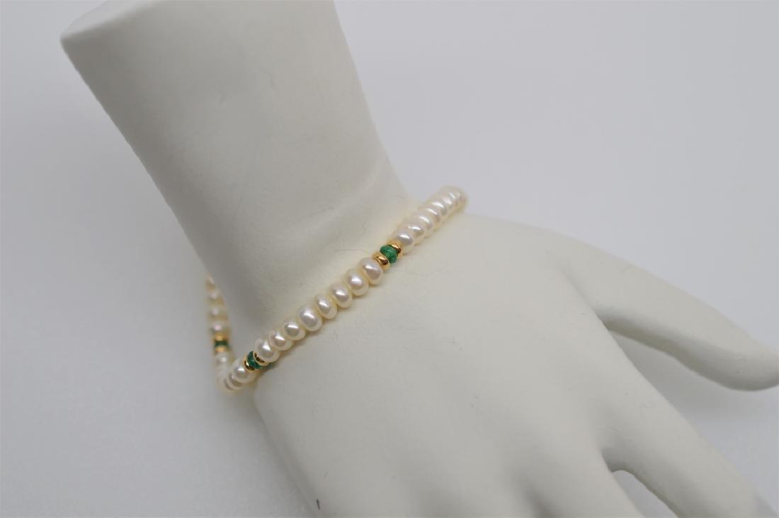 Button Pearl Bracelet with Green Stones (1 of 3)