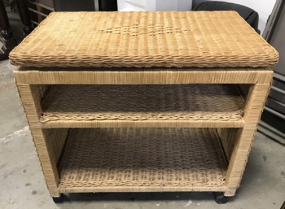 Brown Wicker Table On Wheels W Swivel Top (1 of 5)