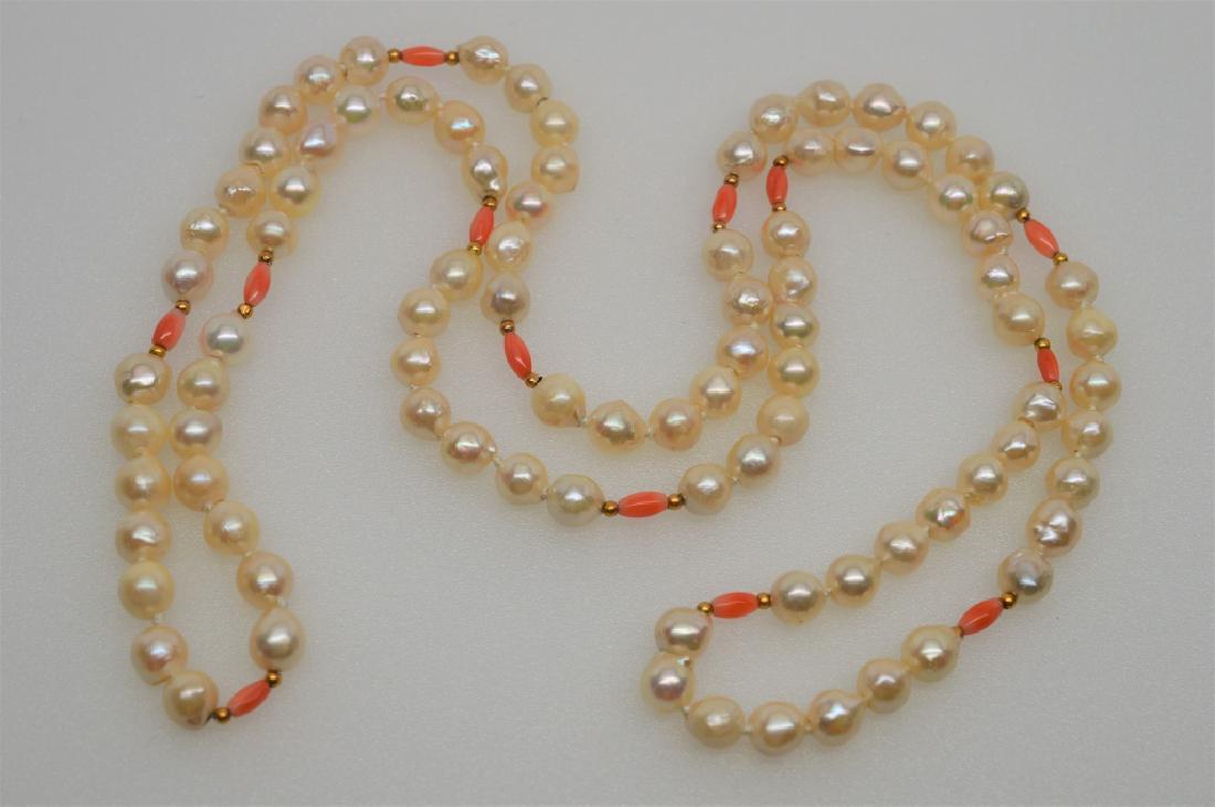 Slip On Natural Baroque Pearl Necklace with Coral (1 of 1)