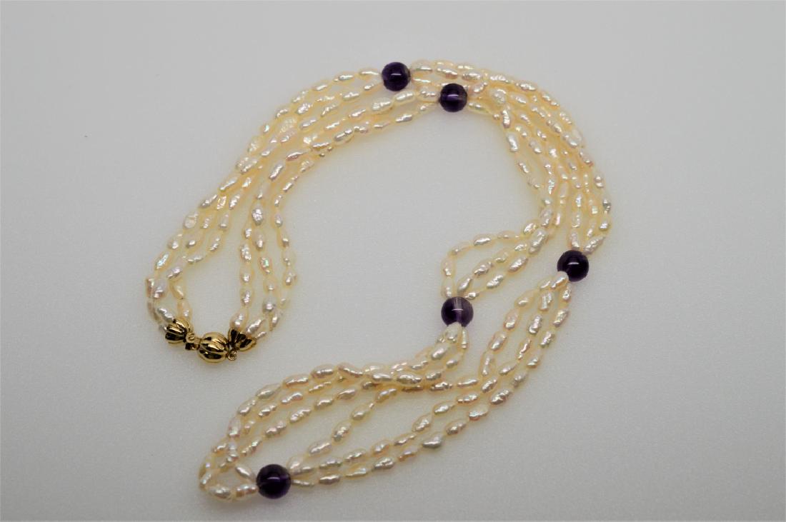 3 Strand Seed Pearl Necklace w Amethyst Beads (1 of 1)
