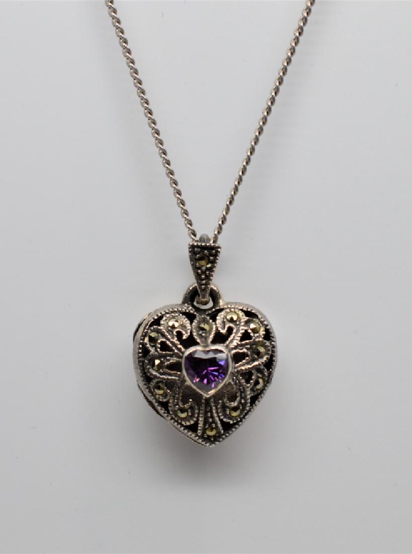 Sterling Silver Necklace w Sterling & Amethyst: Heart Charm. 6.7 dwt of .925 silver