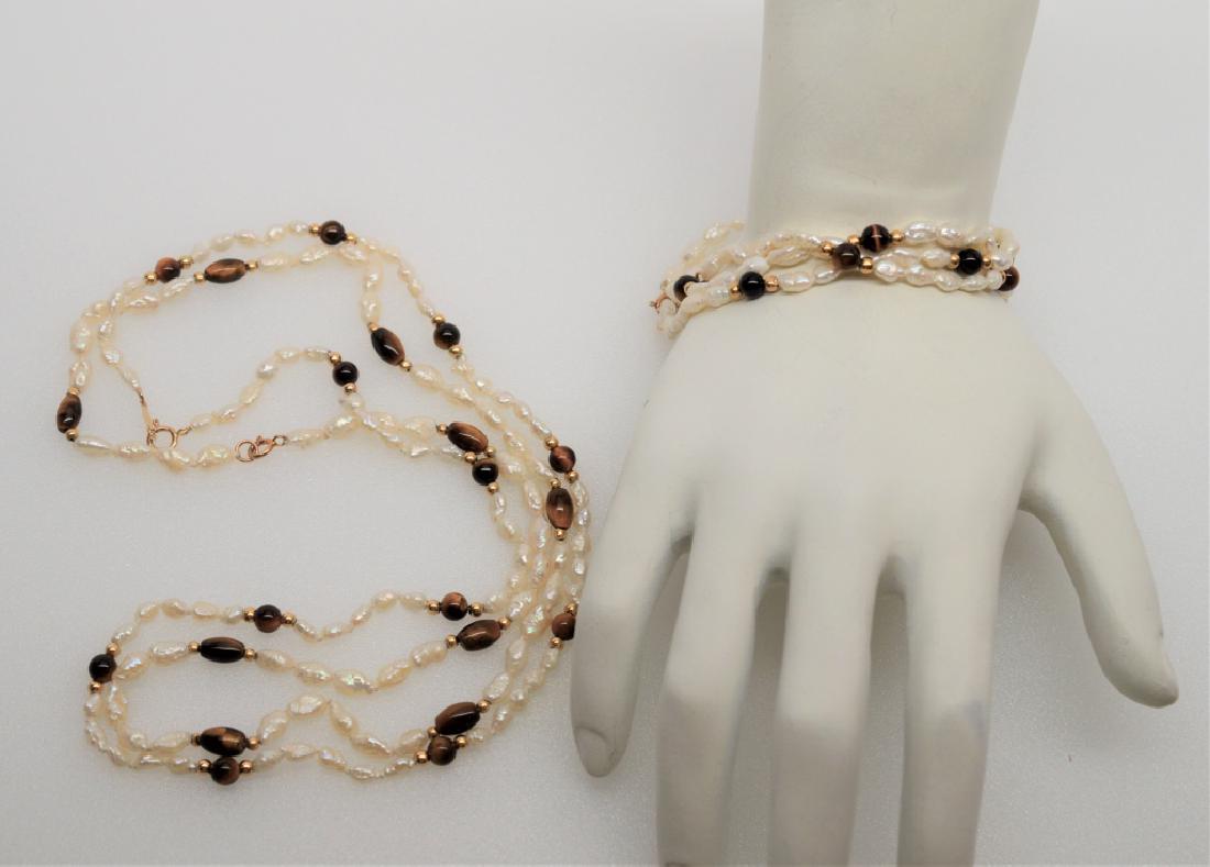 Natural Rice Pearl & Tiger Eye Necklace & Bracelet (1 of 3)