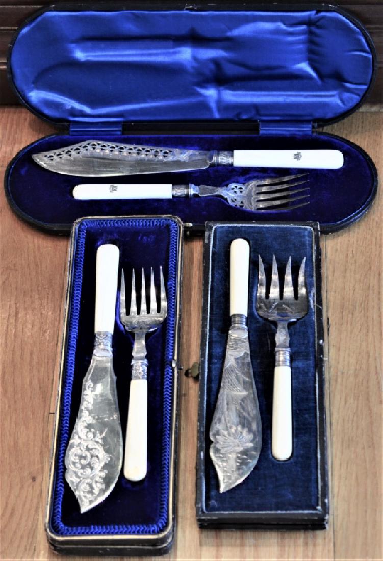 3Sets English Silverplate &Bakelite Fish Service (1 of 4)