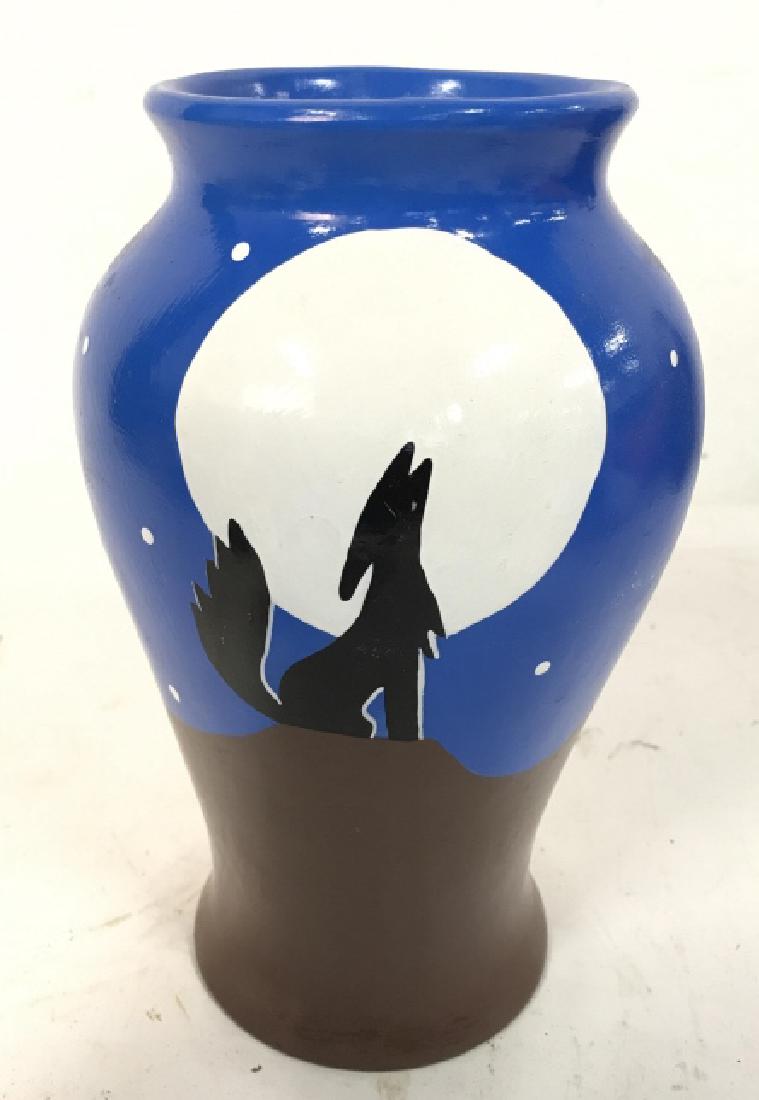 Hand Painted Lone Wolf Ceramic Mexican Vase (1 of 3)