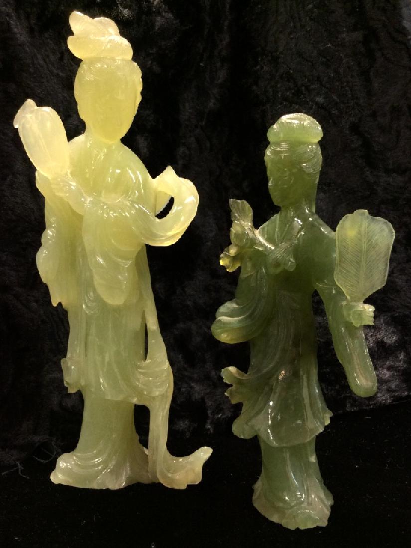 Pair Carved Natural Stone Oriental Statuettes (1 of 8)