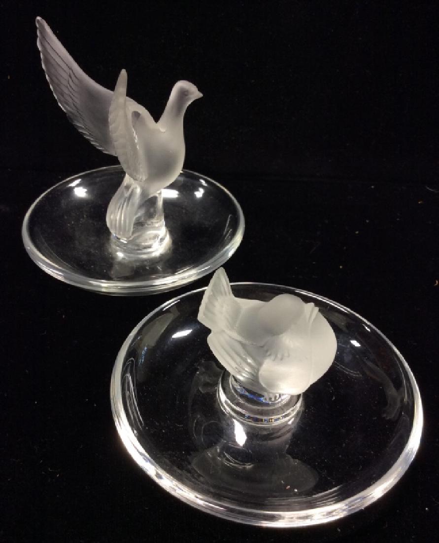 Pair LALIQUE Signed Crystal Bird Trinket Dishes (1 of 10)