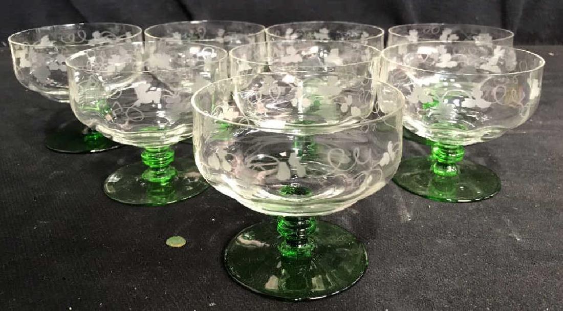 Set 8 Green and Etched Crystal Stemware (1 of 6)