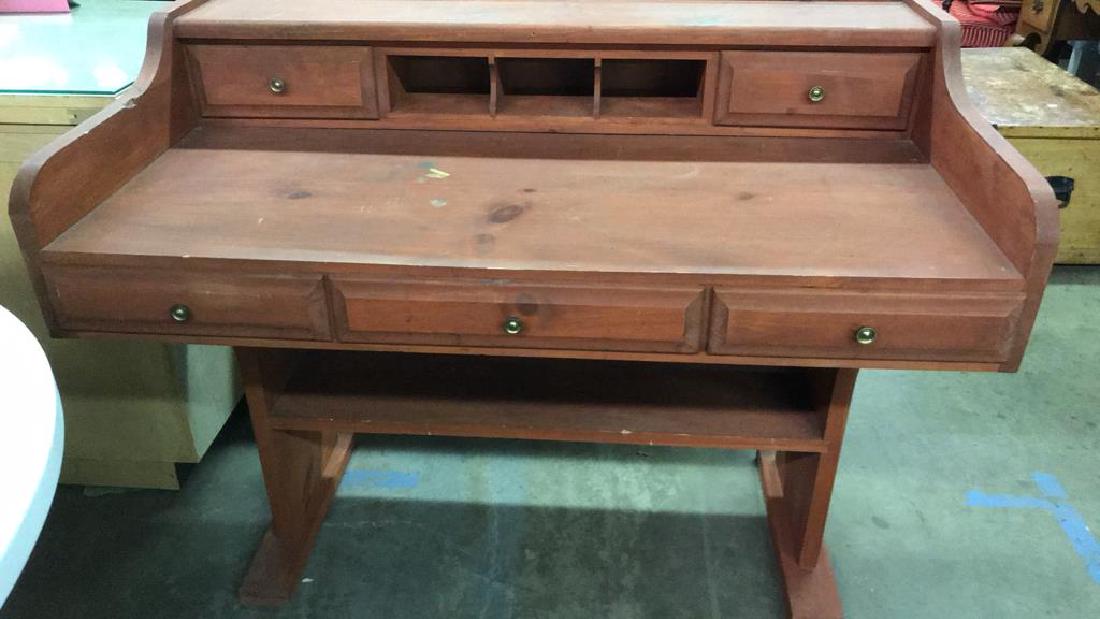 Red Toned Painted Antique Wooden Desk (1 of 8)