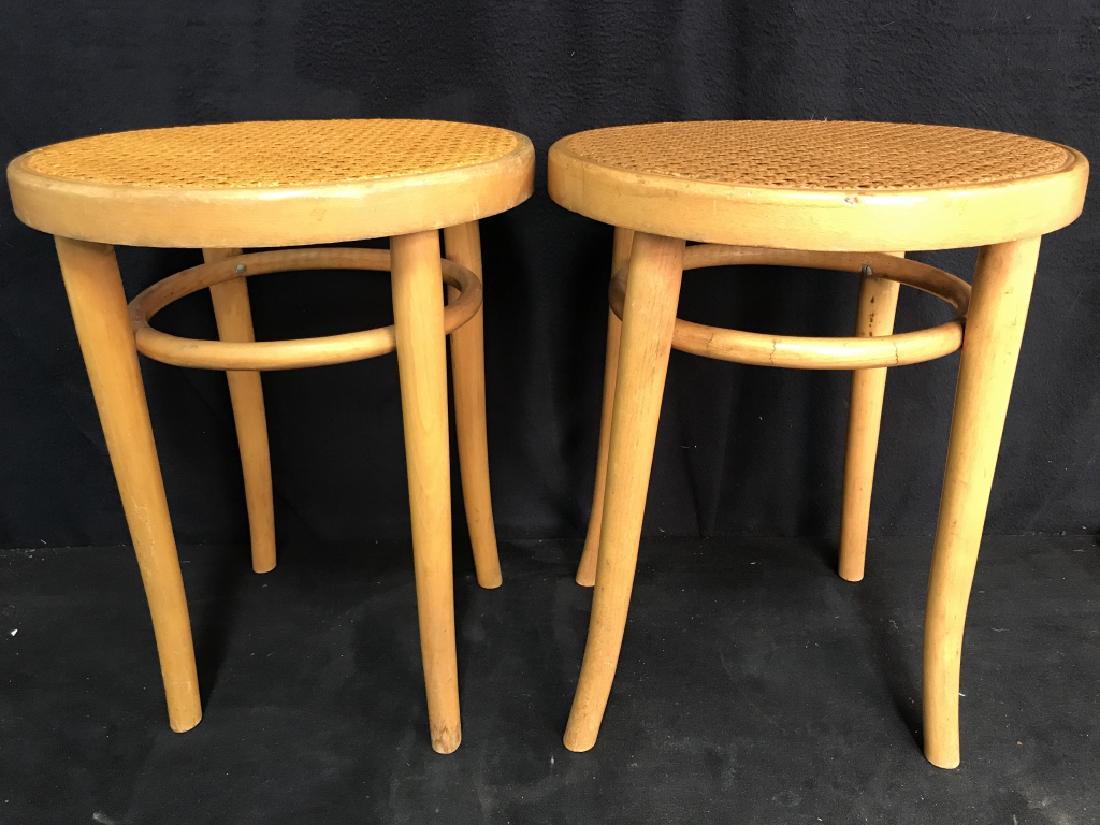 Pair Wooden Stools W Caned Seats (1 of 5)