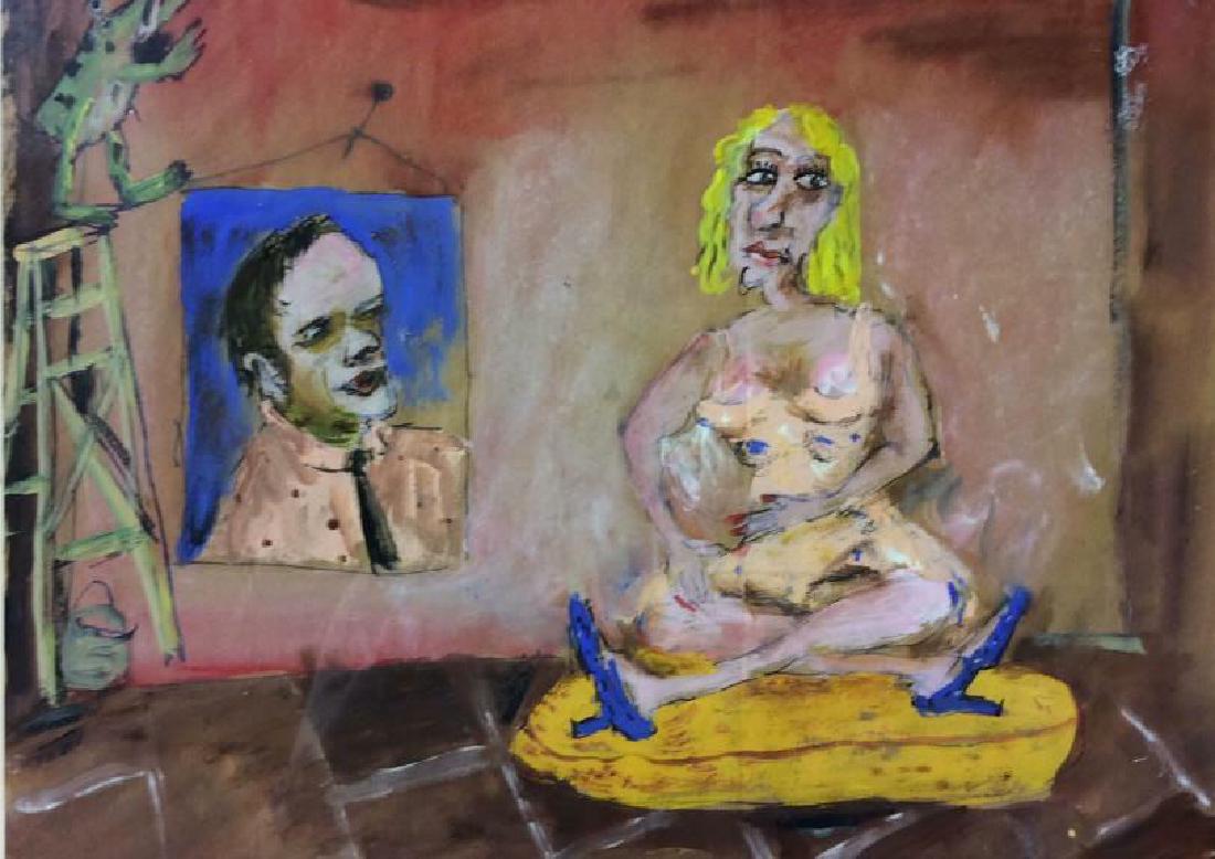 JAMES MARTIN, Cy and Peggy G on Pillow, Painting: Signed lowered right Martin DDR, titled, painting on Paper, professionally Framed and Matted measures 15 by 17 inches James Martin was born in Everett, Washington in 1928. With a BA in creative writin