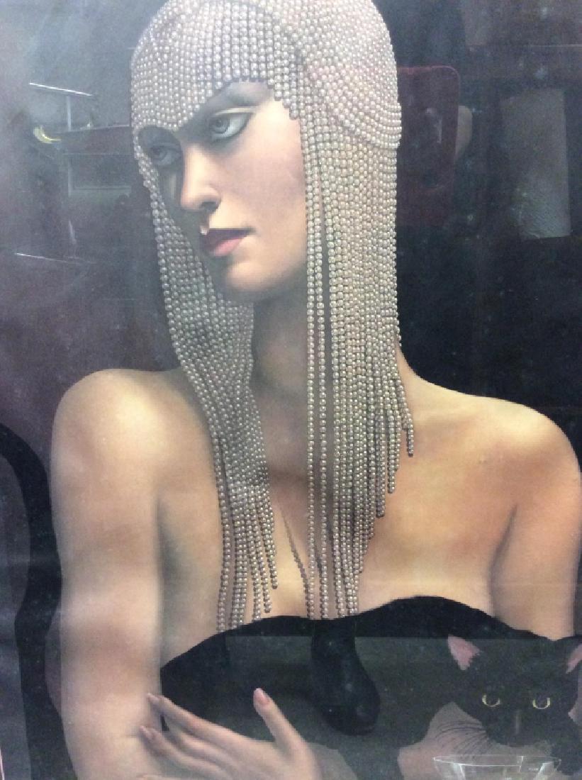 Framed Poster Print "Solitaire" by Jmw Chrzanozka: Framed Poster Print "Solitaire" by Jmw Chrzanozka. Jane Whiting Chrzanoska, art noveau , art decor print from the early 1980's depicts an exotic nude woman in a beaded headdress with a cat and a marti