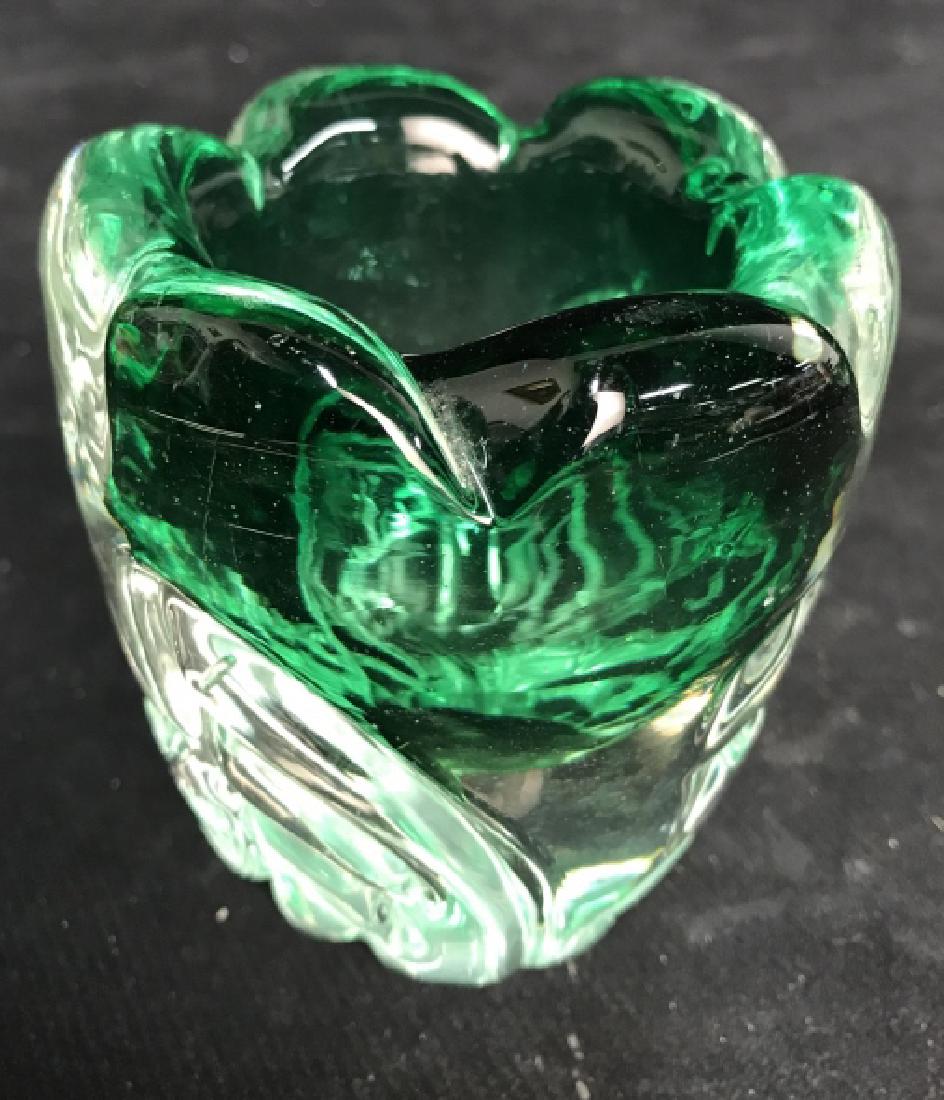 Midcentury Vintage Green Art Glass Vase Bowl (1 of 7)