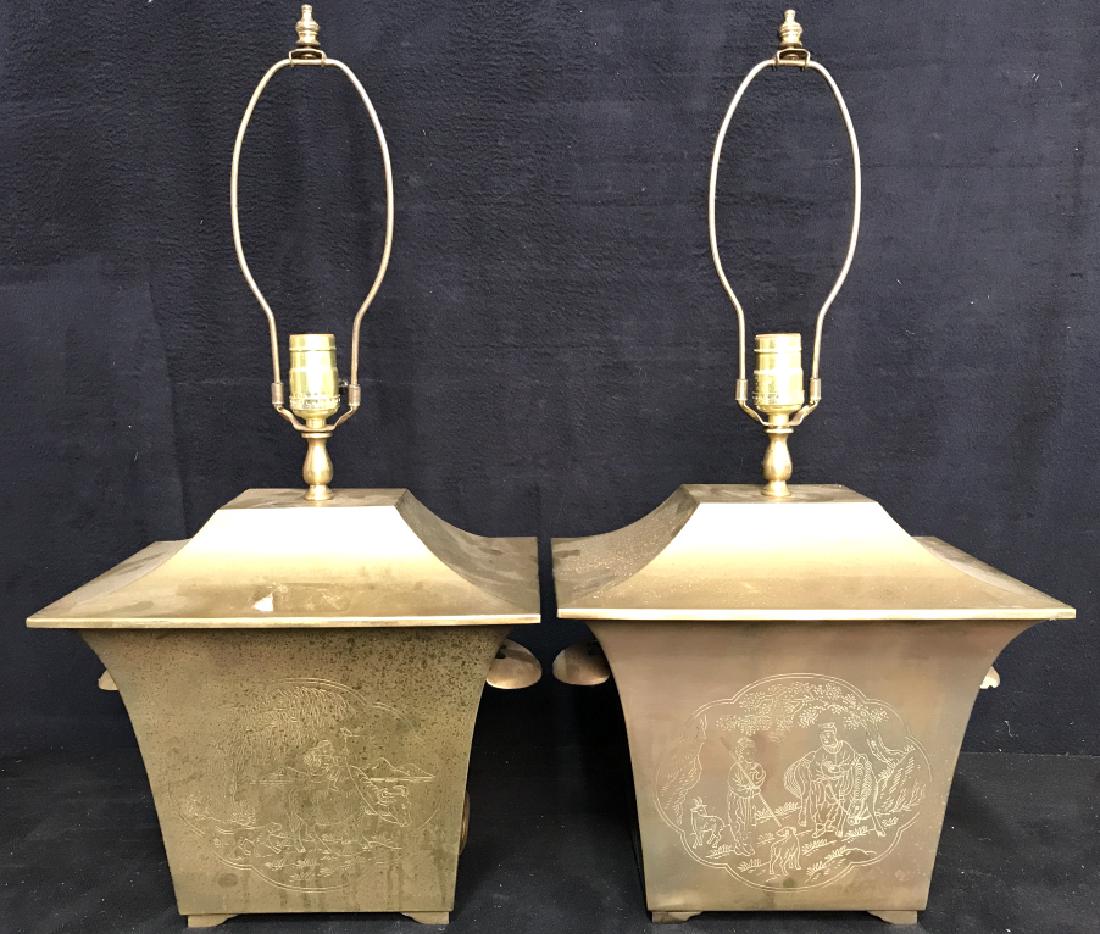 Pair Oriental Gold Toned Brass Lamps (1 of 8)