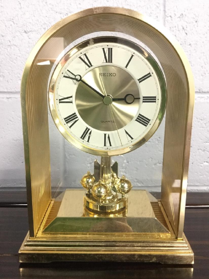 Gold Toned Metal Seiko Desk Clock