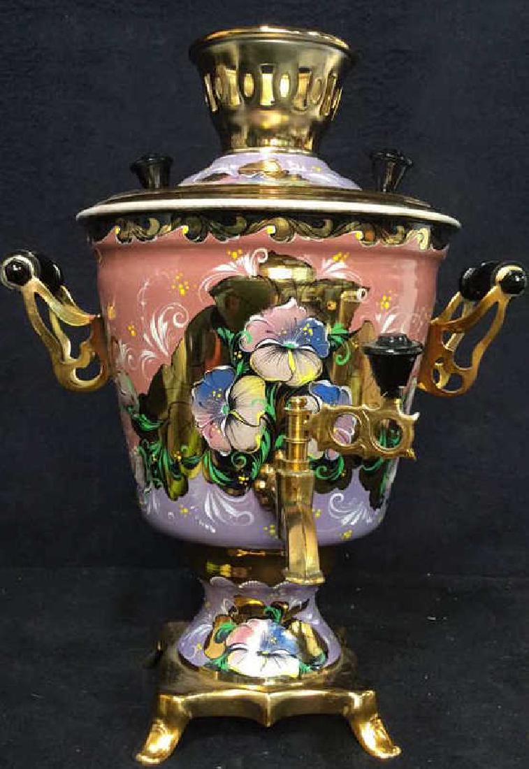 Copper Toned Metal Painted Floral Samovar (1 of 13)