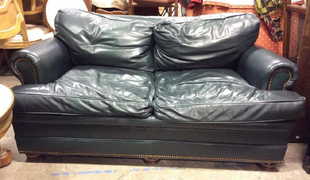 Han Moore Prices 138 Auction Price Results Han Moore Green Toned Leather Loveseat