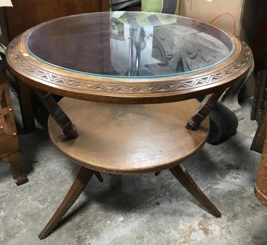 Vintage Carved Wooden Side Table W Glass Top (1 of 7)