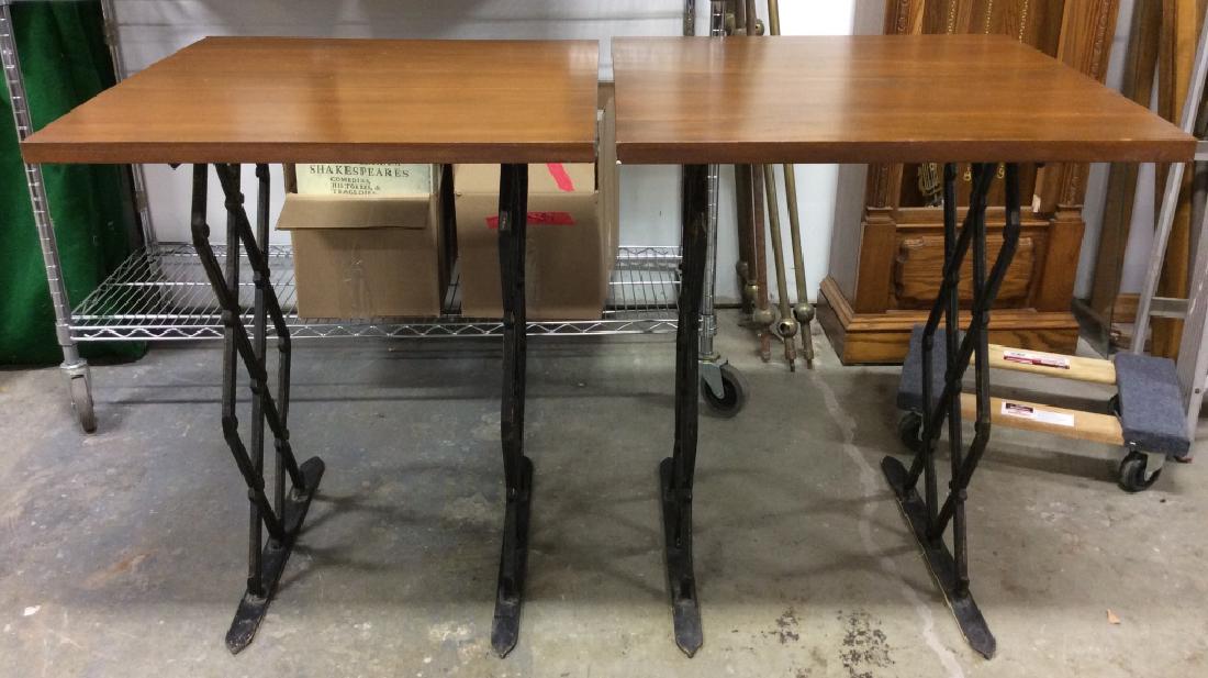 Pair Wood Top Tables W Rod Iron Legs (1 of 8)