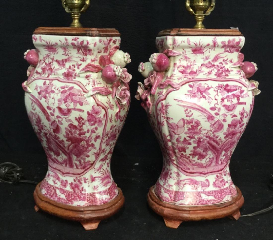 Pair Pink and White Asian Ceramic Lamps (1 of 11)