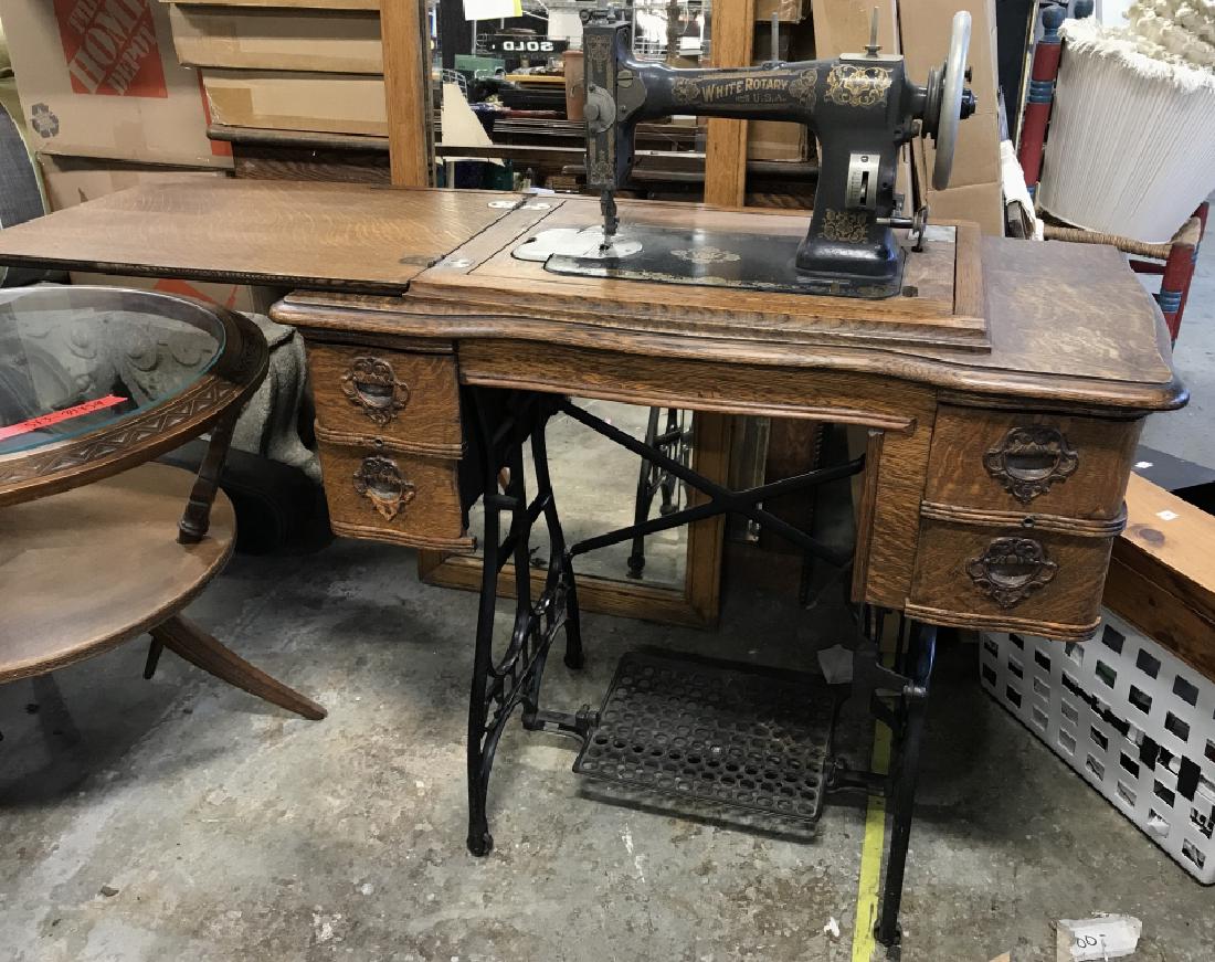 Antique WHITE Cast Iron And Wood Sewing Table (1 of 13)