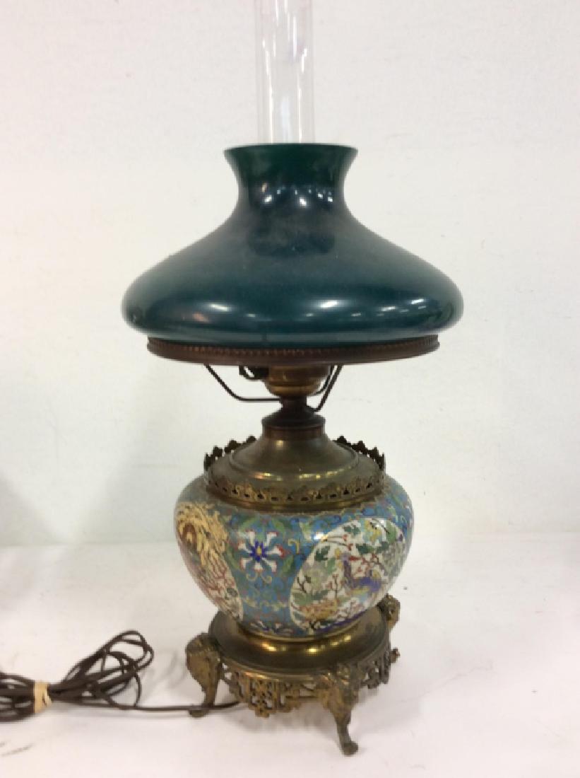 Brass Cloisonee Dragons Hurricane Lamp (1 of 11)