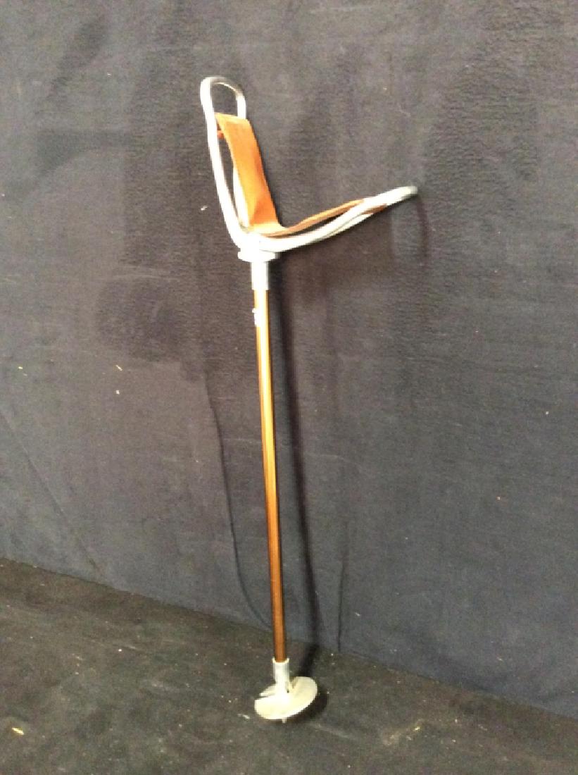 English LeatherCopper Metal Garden Seta: Marked made in England, marked Featherweight, Top Metal unfold to leather seat, pointed stake to insert into ground,for spectator sports seating, garden seat, travel seat, polo seat, golf seat, match 