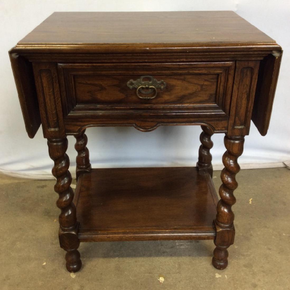 DREXEL Carved Wooden Drop Leaf Side Table (1 of 8)