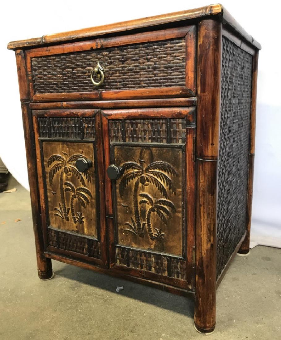 Wooden Side Table Nightstand W Palm Tree Detail (1 of 9)