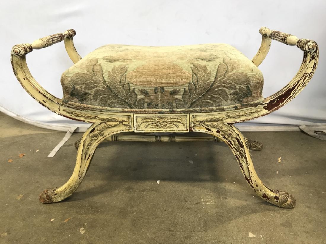 Vintage Carved Wooden Bench W Feet & Handles (1 of 8)