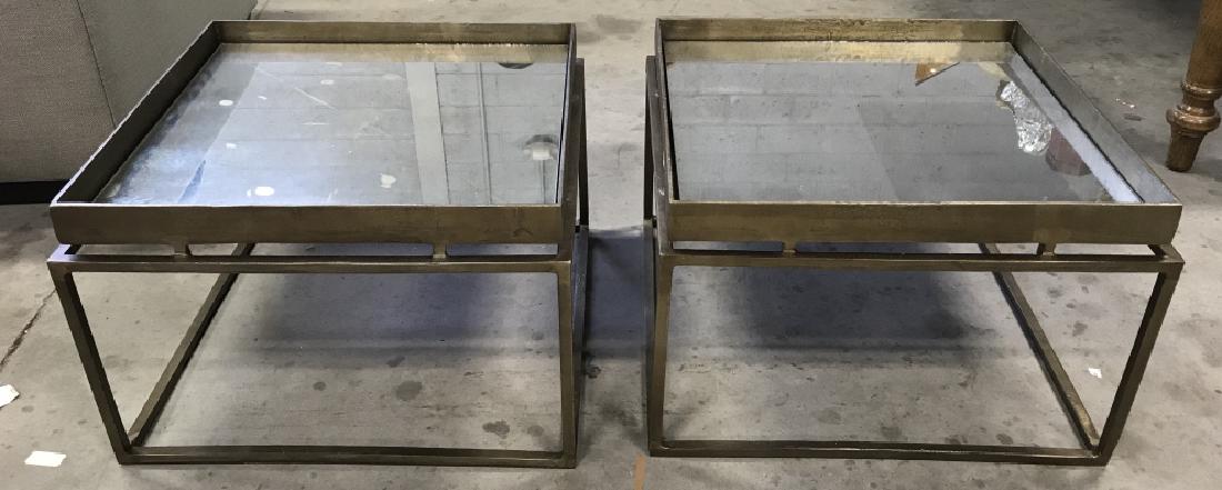 Pair Of Square Gold Toned Metal Bunching Tables (1 of 9)