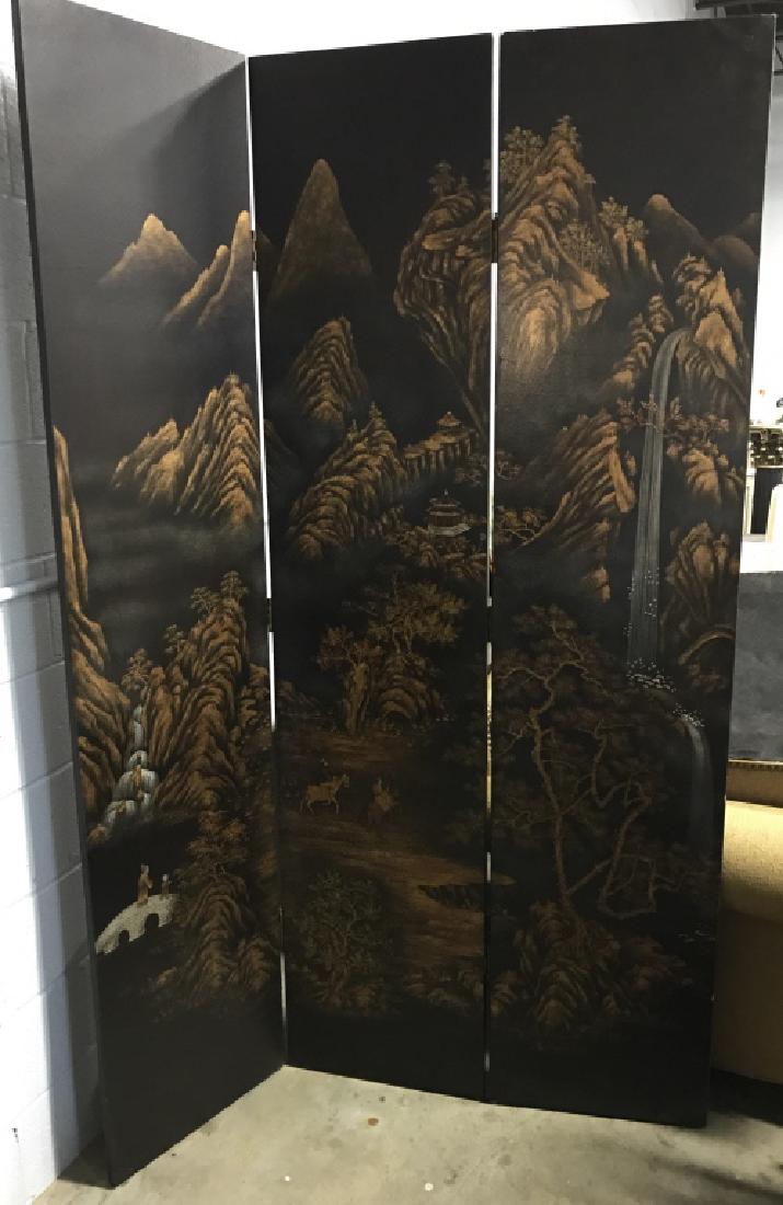 Asian Hand Painted Three Pannel Screen. (1 of 10)