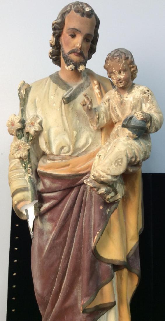 Group Lot Religious Statuary, Iconography: Including Jesus Christ wise man with baby Jesus, Mother Mary, ceramics, pottery, vintage some antique, many with chips, tallest measures ht app 26 inches, Christian statuary, Catholic statuary, cerami