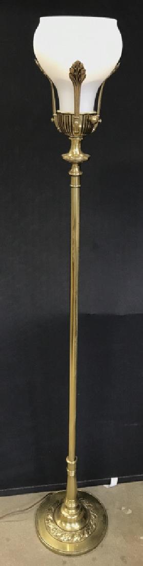 Brass Toned Metal Tower Lamp W Frosted Shade (1 of 6)