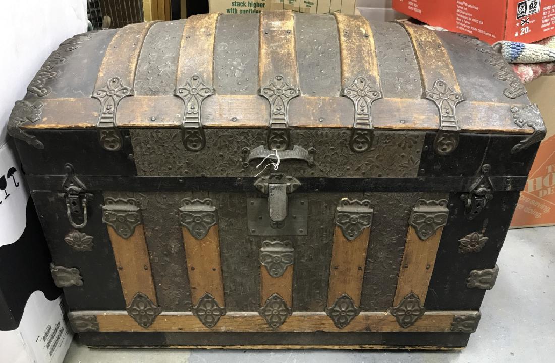 Vintage Carved Wooden &Metal Chest W Floral Detail (1 of 7)