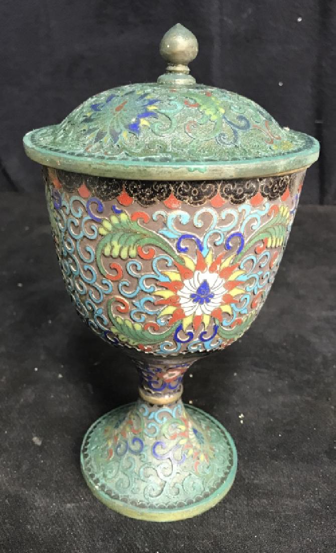 Asian Cloisone Enamel Lidded Vessel (1 of 7)