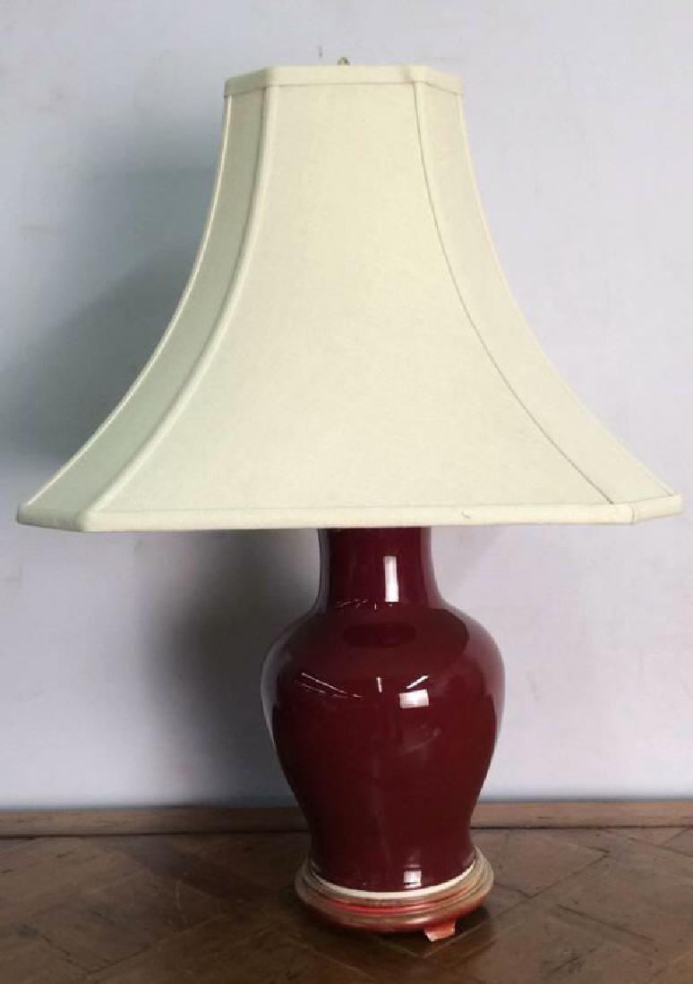 Red Toned Ceramic Porcelain Lamp W Shade (1 of 8)