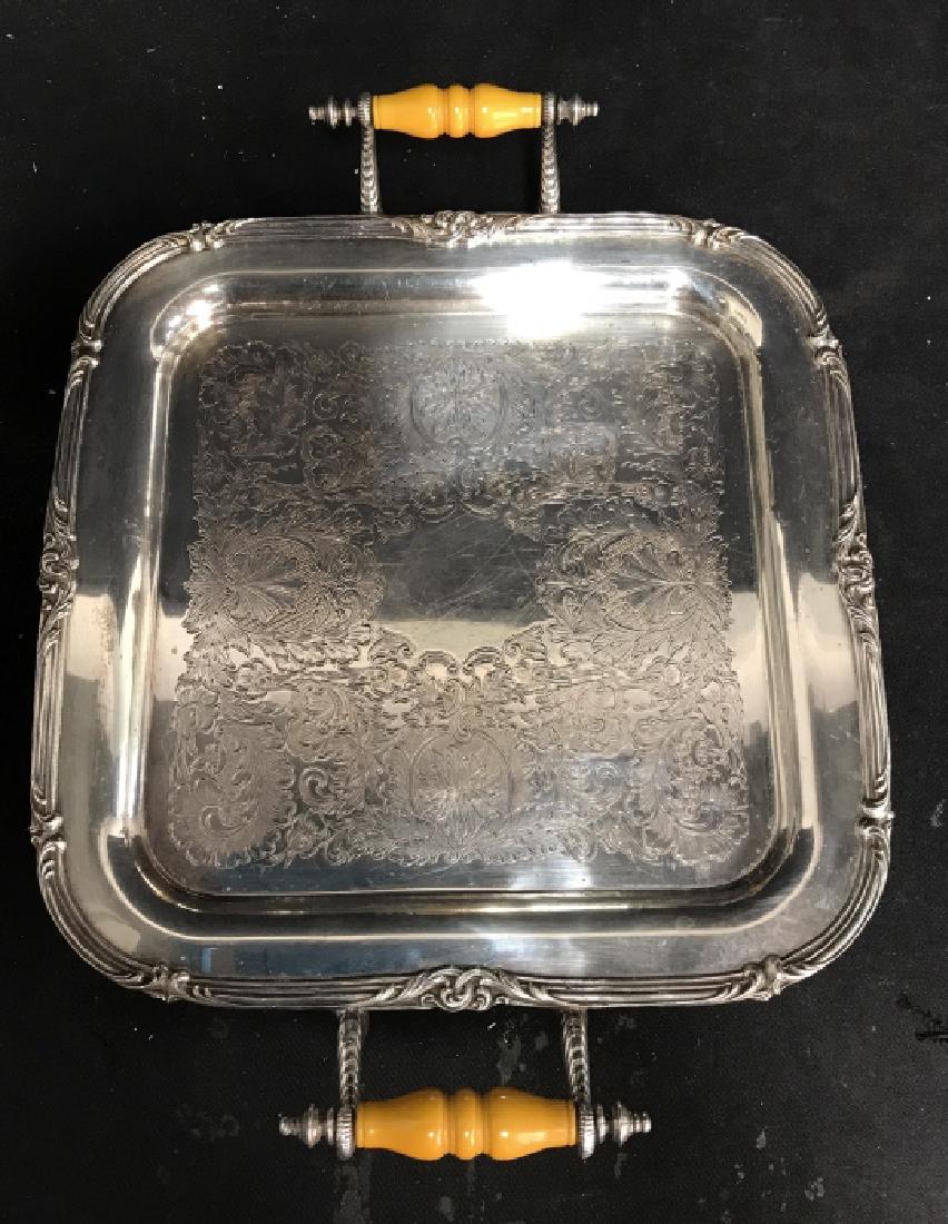 Antique Silver Pl Etched Repousse Handled Tray (1 of 13)